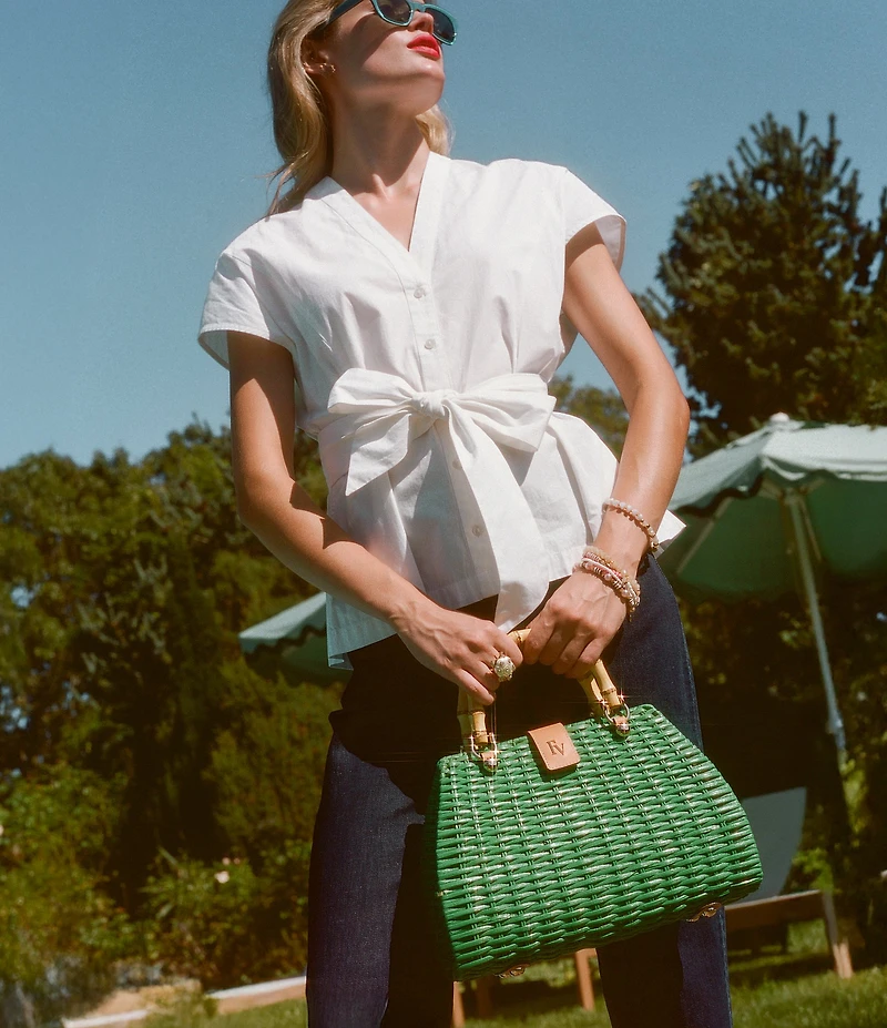 FRANCES VALENTINE Rooster Wicker Basket Satchel Bag