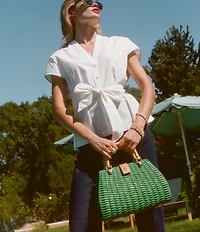 FRANCES VALENTINE Rooster Wicker Basket Satchel Bag