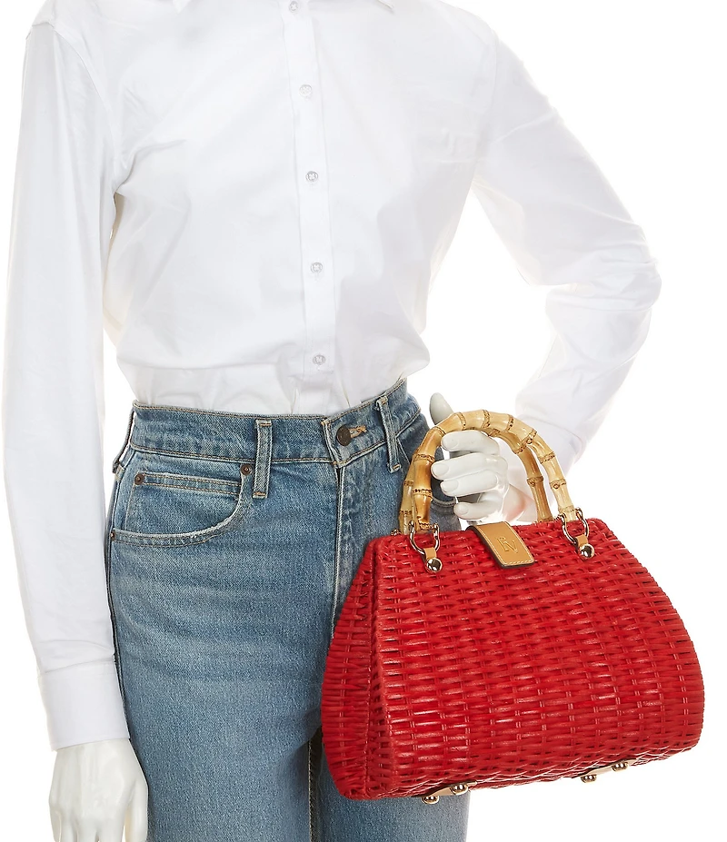 FRANCES VALENTINE Rooster Wicker Basket Satchel Bag