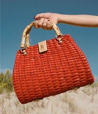 FRANCES VALENTINE Rooster Wicker Basket Satchel Bag