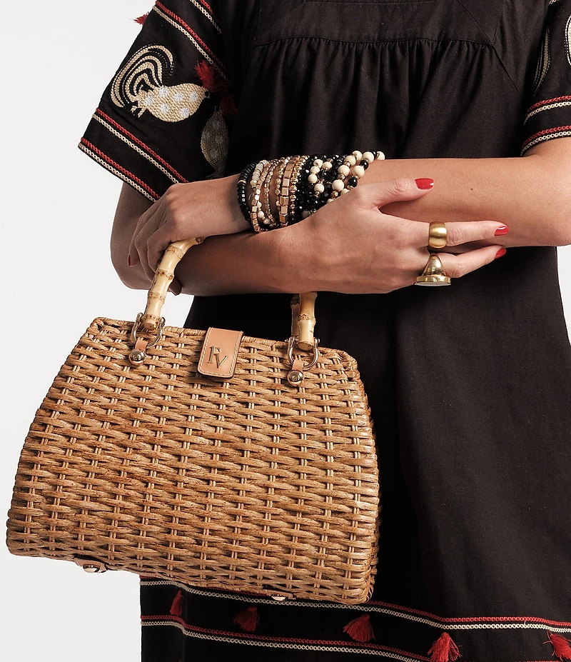 FRANCES VALENTINE Rooster Wicker Basket Satchel Bag