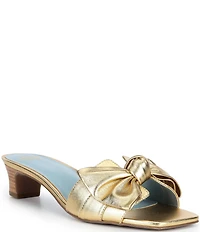 Frances Valentine Sandy Leather Bow Slide Sandals