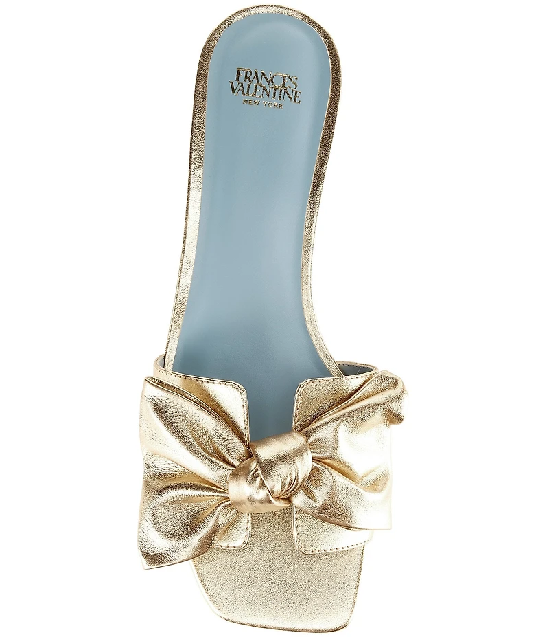 Frances Valentine Sandy Leather Bow Slide Sandals