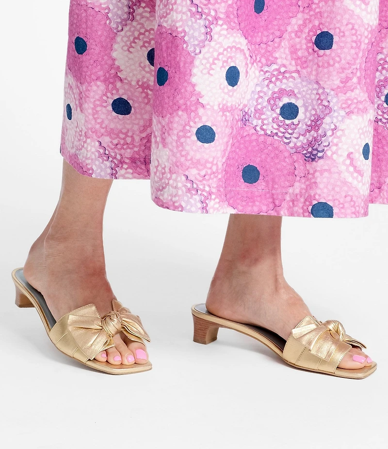 Frances Valentine Sandy Leather Bow Slide Sandals