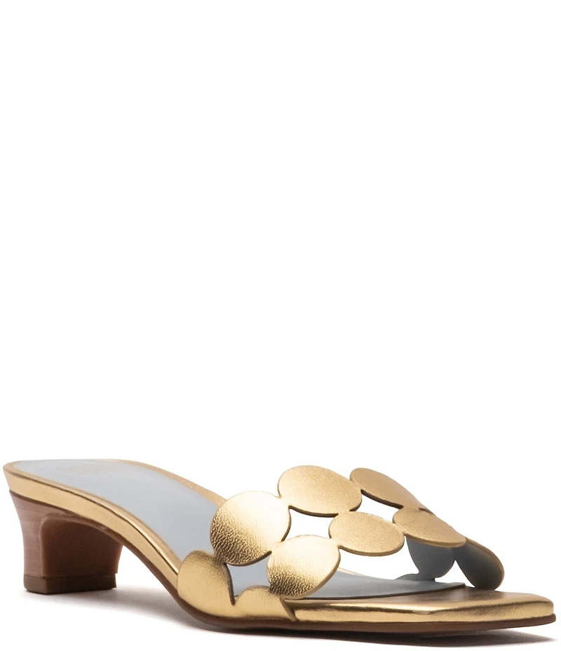 FRANCES VALENTINE Sandy Metallic Leather Circle Strap Slide Sandals