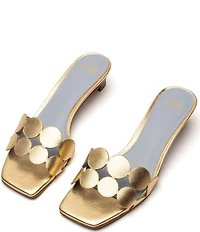 FRANCES VALENTINE Sandy Metallic Leather Circle Strap Slide Sandals