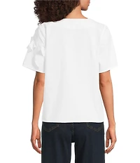 FRANCES VALENTINE Schooner 3D Origami Flower Applique V-Neck Short Sleeve Top