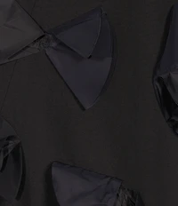 FRANCES VALENTINE Schooner Cotton Poplin Origami 3-D Flower Embellished V-Neck Short Sleeve Shift Dress