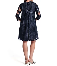 FRANCES VALENTINE Sequin Embellished Tulle Mesh Mock Neck 3/4 Sleeve Diplomat Shift Dress