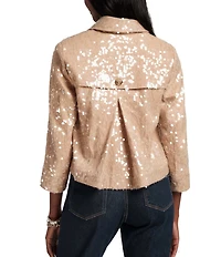 FRANCES VALENTINE Sequin Notch Collar 3/4 Sleeve Double Breasted Moto Jacket