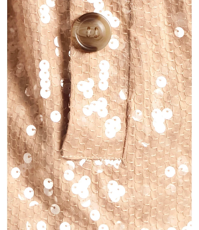 FRANCES VALENTINE Sequin Notch Collar 3/4 Sleeve Double Breasted Moto Jacket