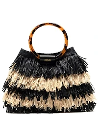 FRANCES VALENTINE Shaggy Tortoise Ring Handle Fringe Satchel Bag