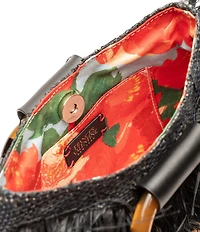 FRANCES VALENTINE Shaggy Tortoise Ring Handle Fringe Satchel Bag