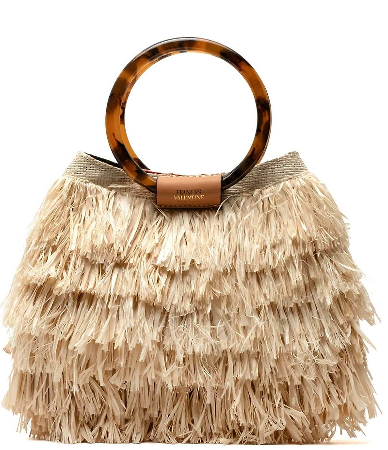FRANCES VALENTINE Shaggy Tortoise Ring Handle Fringe Satchel Bag