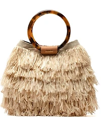 FRANCES VALENTINE Shaggy Tortoise Ring Handle Fringe Satchel Bag