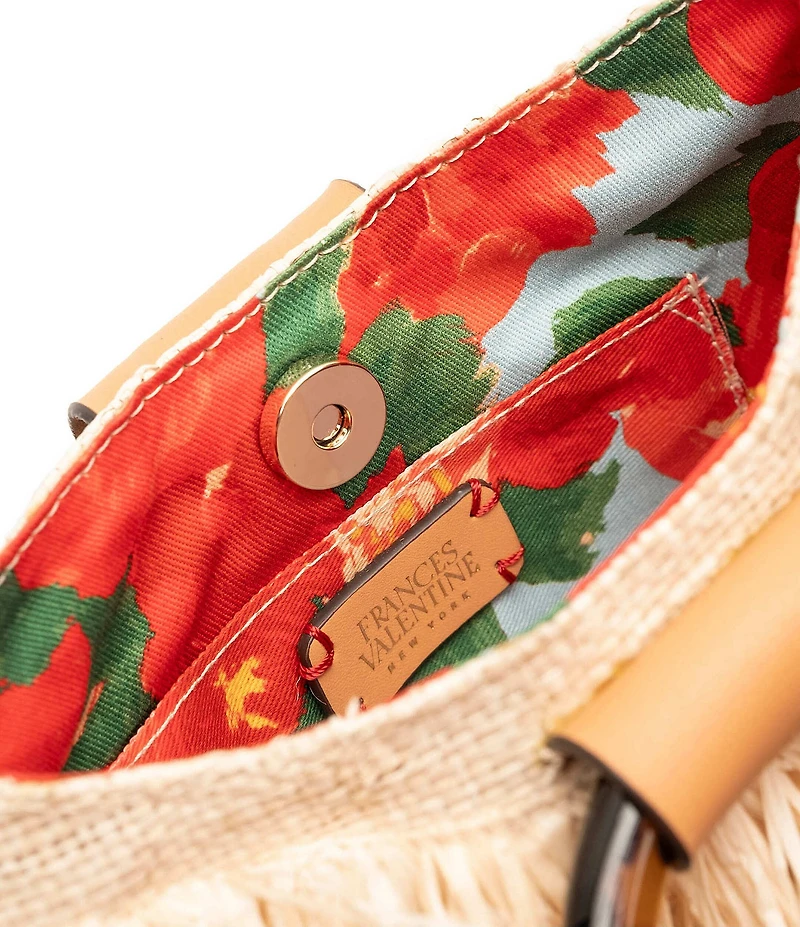 FRANCES VALENTINE Shaggy Tortoise Ring Handle Fringe Satchel Bag