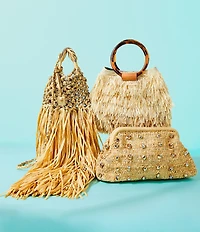 FRANCES VALENTINE Shaggy Tortoise Ring Handle Fringe Satchel Bag
