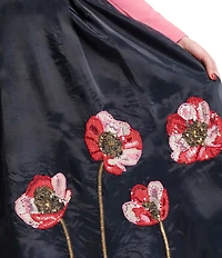 FRANCES VALENTINE Shea Paradise Poppy Embroidered Organza A-Line Midi Skirt