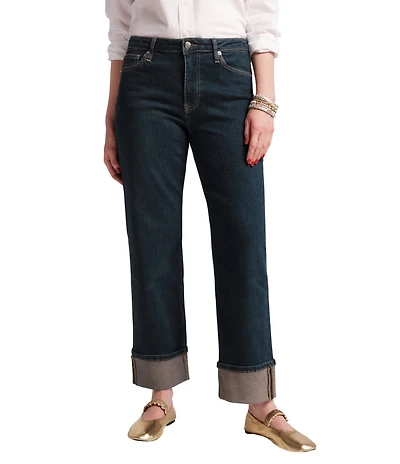 FRANCES VALENTINE Smarty Cuff Denim High Rise Straight Leg Jeans