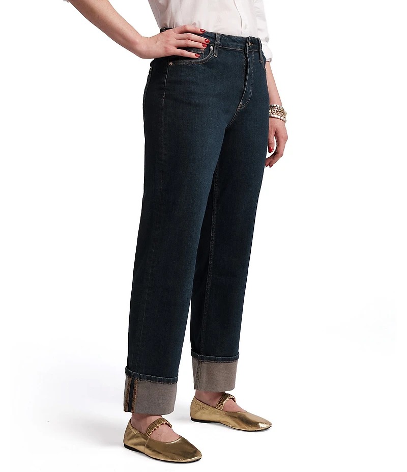 FRANCES VALENTINE Smarty Cuff Denim High Rise Straight Leg Jeans