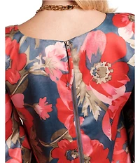 FRANCES VALENTINE Spinnaker Paradise Poppy Silk Scoop Neck 3/4 Sleeve Flowy Maxi Dress