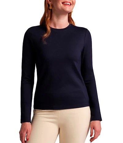 FRANCES VALENTINE Stretch Knit Crew Neck Long Sleeve Ballet Top
