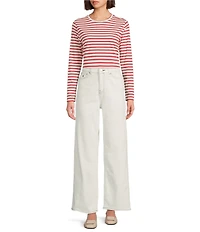 FRANCES VALENTINE Stripe Knit Crew Neck Long Sleeve Tee
