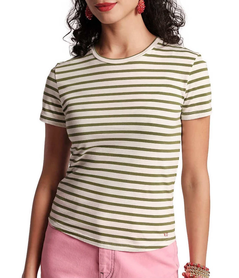 Frances Valentine Stripe Print Super Crew Neck Short Sleeve Tee