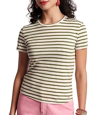 Frances Valentine Stripe Print Super Crew Neck Short Sleeve Tee