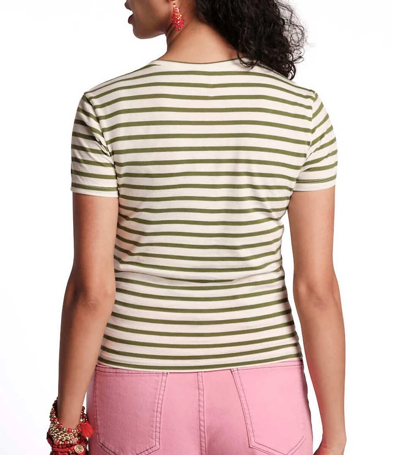 Frances Valentine Stripe Print Super Crew Neck Short Sleeve Tee