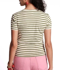 Frances Valentine Stripe Print Super Crew Neck Short Sleeve Tee