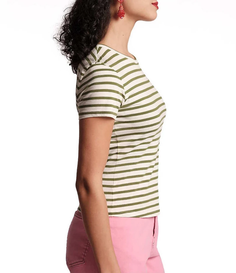 Frances Valentine Stripe Print Super Crew Neck Short Sleeve Tee