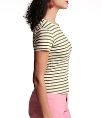 Frances Valentine Stripe Print Super Crew Neck Short Sleeve Tee