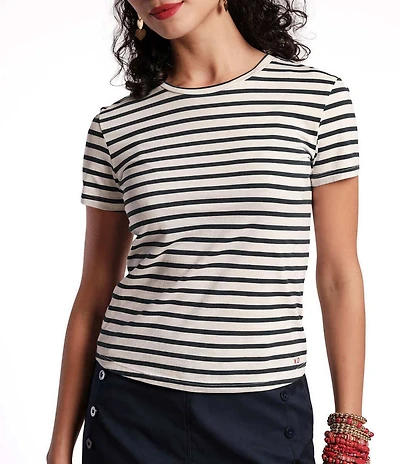 Frances Valentine Stripe Print Super Crew Neck Short Sleeve Tee