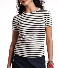 Frances Valentine Stripe Print Super Crew Neck Short Sleeve Tee