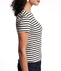 Frances Valentine Stripe Print Super Crew Neck Short Sleeve Tee