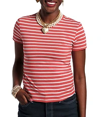 Frances Valentine Stripe Print Super Crew Neck Short Sleeve Tee
