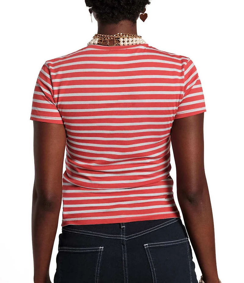 Frances Valentine Stripe Print Super Crew Neck Short Sleeve Tee