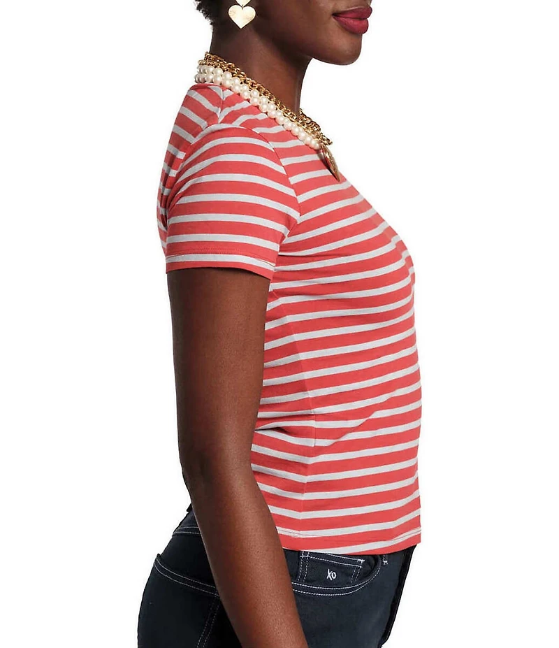 Frances Valentine Stripe Print Super Crew Neck Short Sleeve Tee
