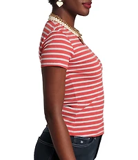 Frances Valentine Stripe Print Super Crew Neck Short Sleeve Tee