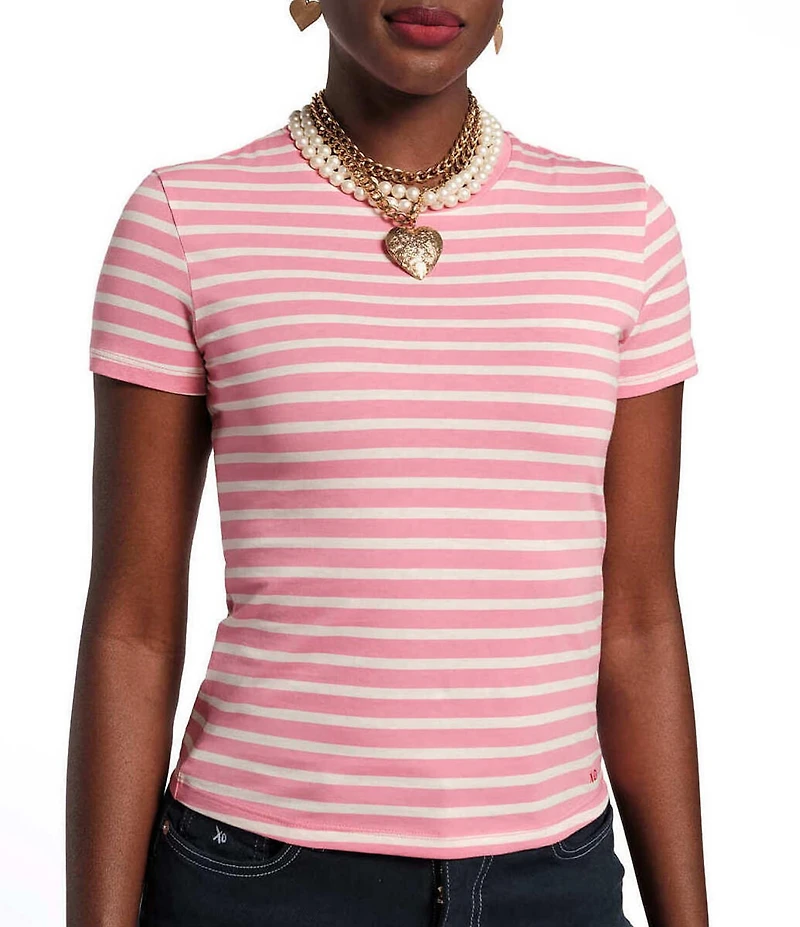 Frances Valentine Stripe Print Super Crew Neck Short Sleeve Tee