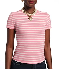Frances Valentine Stripe Print Super Crew Neck Short Sleeve Tee