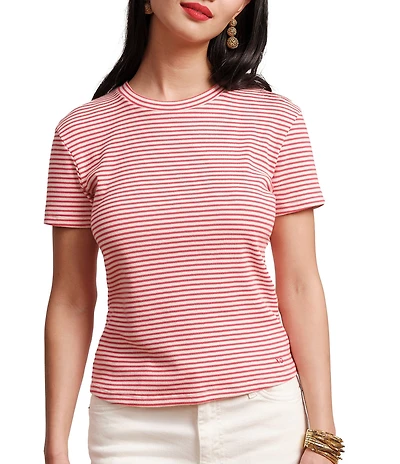 FRANCES VALENTINE Stripe Ribbed Knit Crew Neck Short Sleeve Tee