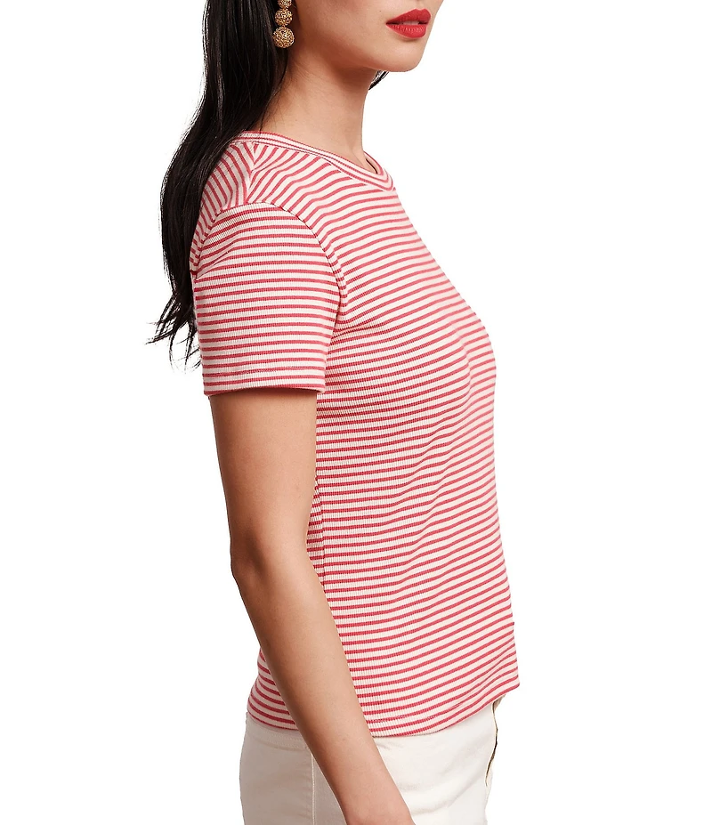 FRANCES VALENTINE Stripe Ribbed Knit Crew Neck Short Sleeve Tee