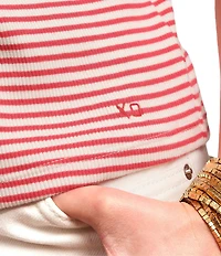 FRANCES VALENTINE Stripe Ribbed Knit Crew Neck Short Sleeve Tee