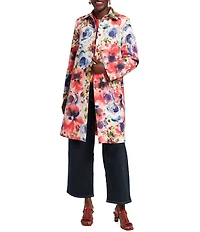 FRANCES VALENTINE Super Bloom Floral Print Dupioni Snap-Front Long Topper Jacket