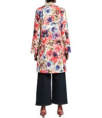 FRANCES VALENTINE Super Bloom Floral Print Dupioni Snap-Front Long Topper Jacket