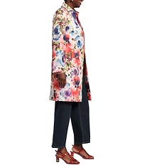 FRANCES VALENTINE Super Bloom Floral Print Dupioni Snap-Front Long Topper Jacket