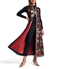 FRANCES VALENTINE Susie Metallic Floating Floral Mock Neck Sleeveless A-Line Maxi Vest