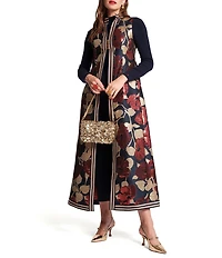 FRANCES VALENTINE Susie Metallic Floating Floral Mock Neck Sleeveless A-Line Maxi Vest